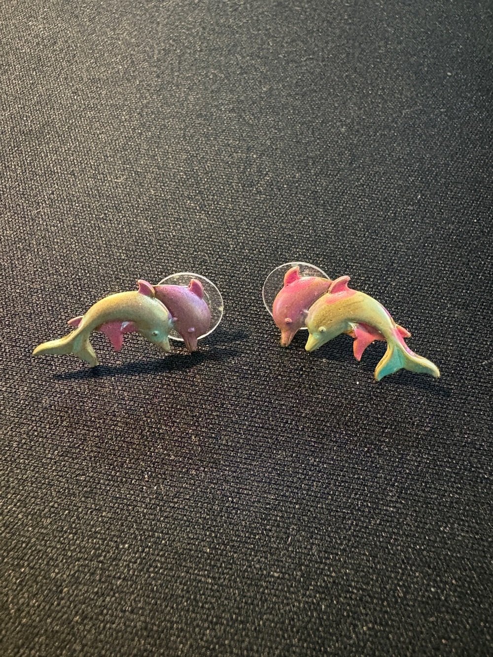 Pastel Dolphin Fish Stud Earrings - Pink & Green